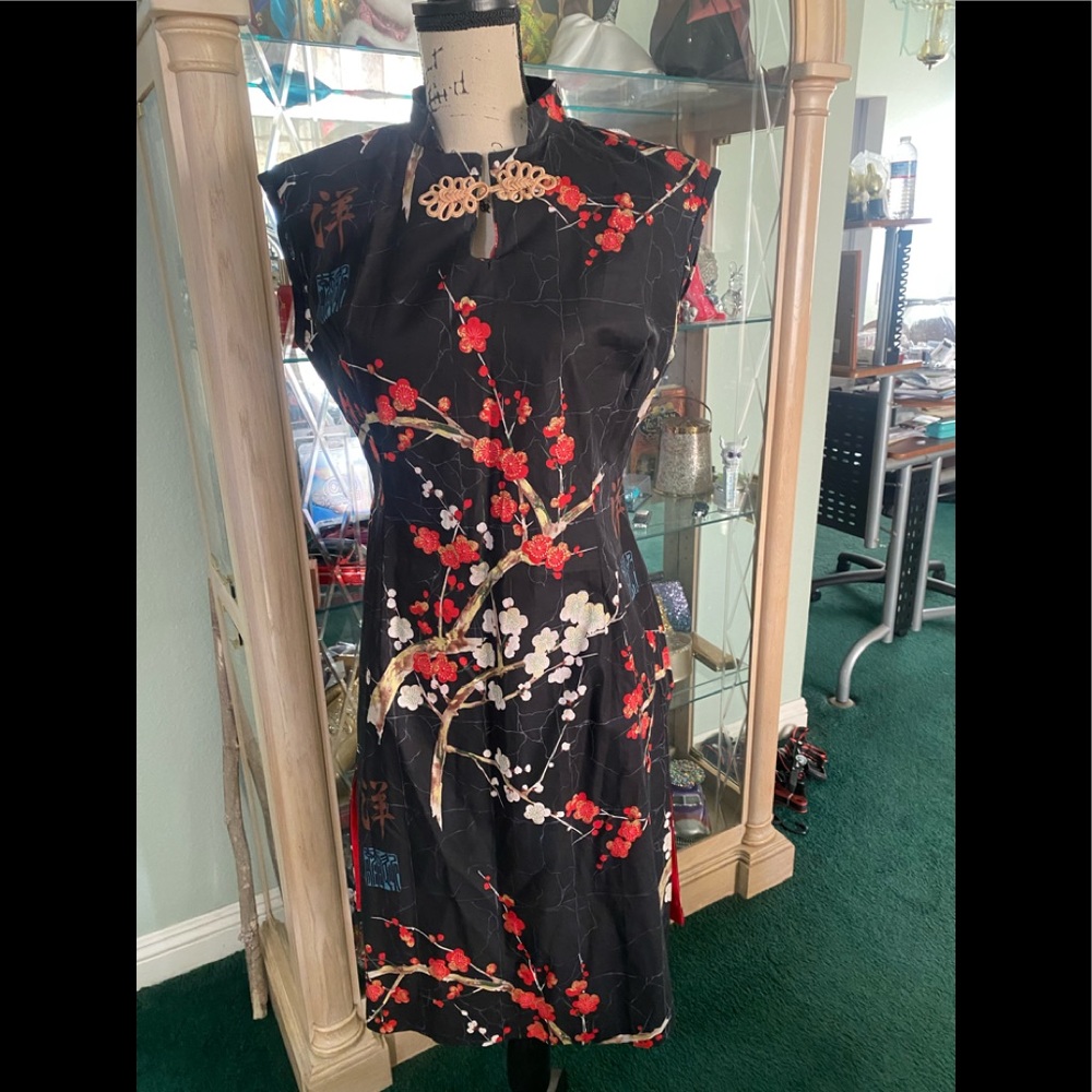 Cheongsam dress new black Asian print